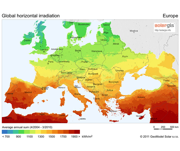 Harta intensitate radiatie solara