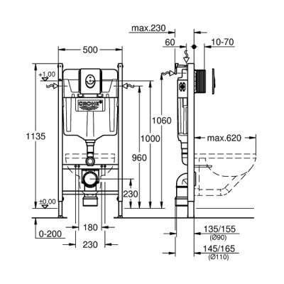 Poza Rezervor wc cu cadru incastrat Grohe Rapid SL 3 in 1, cu clapeta crom, set fixare. Poza 28172
