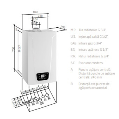 Poza Centrala termica pe gaz in condensare Baxi Luna Duo-Tec E 24 - 24 kw, incalzire + ACM, kit evacuare inclus. Poza 29358