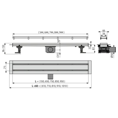 Poza Rigola dus cu gratar faiantabil din otel inoxidabil, APZ13-DOUBLE9 FIT AND GO, 65 cm. Poza 30824