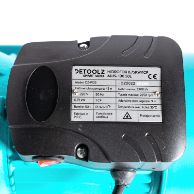 Poza Hidrofor Detoolz DZ-P123 0.75 kW, debit 3300l/h, inaltime de pompare 45m, carcasa pompa inox, volum butelie 50 litri. Poza 34606