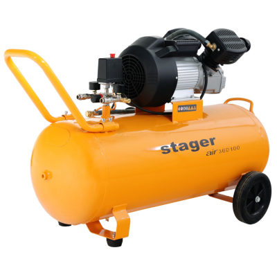Poza Compresor aer Stager Air 36D100, 100L, 10bar, 356L/min, monofazat, angrenare directa. Poza 41872