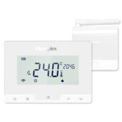 Poza Termostat ambient Homplex 19 WI-FI ALB programabil, fara fir, cu control vocal Google Assistant si Alexa. Poza 41946