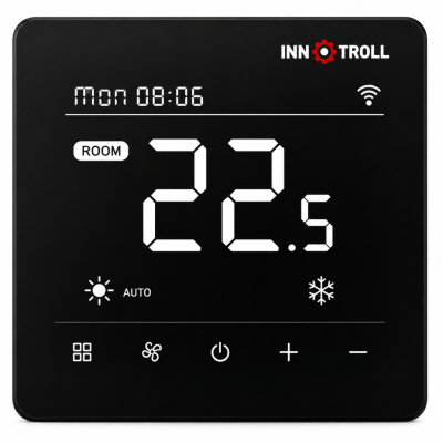 Poza Termostat dual inteligent programabil pentru incalzire in pardoseala si ventiloconvectoare Innotroll HT/FC02 WIFI, negru mat, montaj in doza. Poza 42908