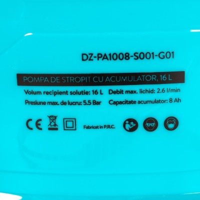 Poza Pompa de stropit cu acumulator Detoolz DZ-PA1008-S001-G01, volum 16 litri. Poza 44319