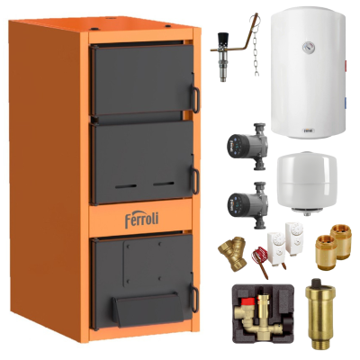 Poza Pachet centrala pe lemne Ferroli JAR 30 kW cu boiler 100L, pompe circulatie, vas expansiune si accesorii instalare. Poza 44567