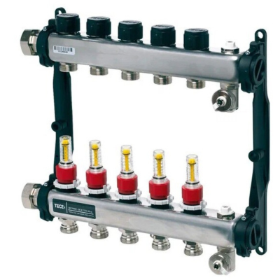 Poza Distribuitor incalzire pardoseala, cu debitmetre, TECEfloor 77310005, otel, filet interior, 5 cai, 1