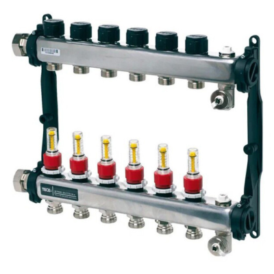 Poza Distribuitor incalzire pardoseala, cu debitmetre, TECEfloor 77310006, otel, filet interior, 6 cai, 1
