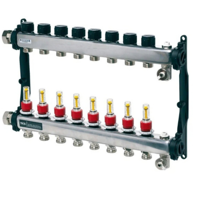 Poza Distribuitor incalzire pardoseala, cu debitmetre, TECEfloor 77310008, otel, filet interior, 8 cai, 1